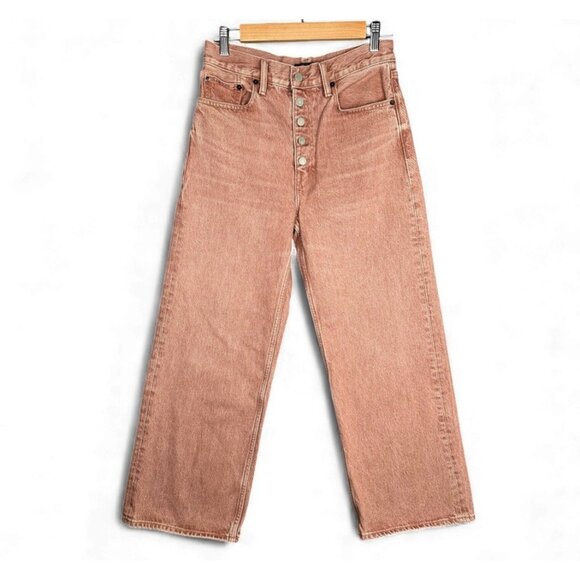 Ralph Lauren Polo Womens Wide Leg Crop Jeans  Size 26 Button Fly Rust Red Pink - Picture 1 of 9